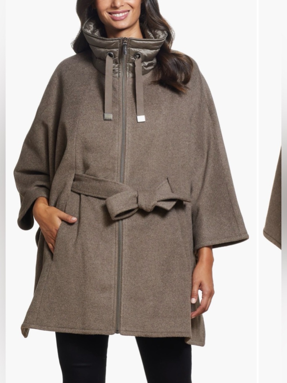 Ellen Tracy Brown Cape Coat with Quilted Collar